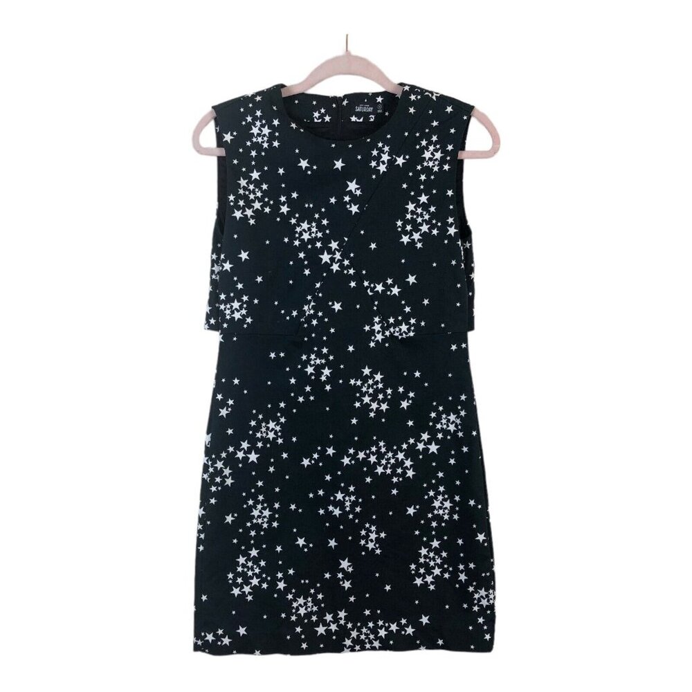 Kate Spade Saturday 0 Dress Blue Round Neck Sleeveless Star All Over Print Zip